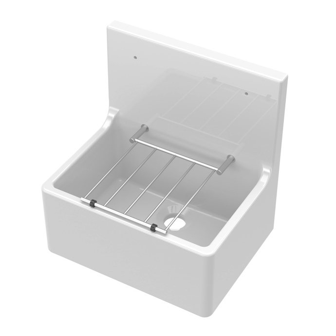 Inspire Single Bowl Traditional Cleaner Sink With Grid, Wall Bracket And Backsplash - White