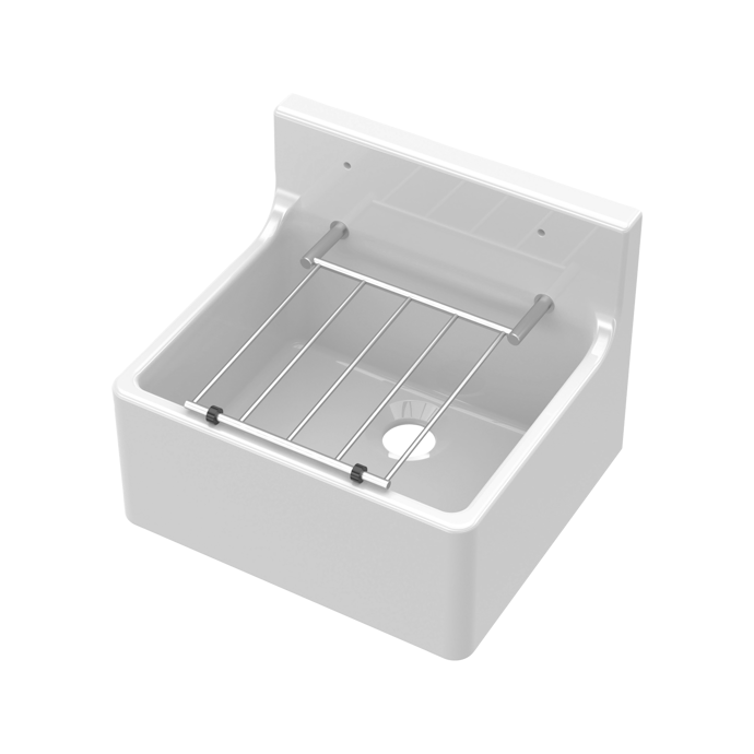 Inspire Single Bowl Traditional Cleaner Sink With Grid, Wall Bracket And Backsplash - White