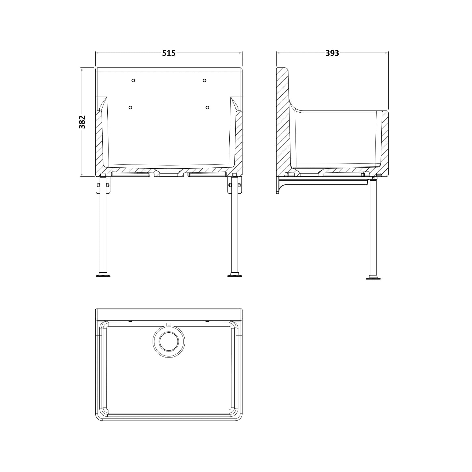 Nuie Single Bowl Traditional Cleaner Sink With Grid, Legs, Wall Bracket And Backsplash - White
