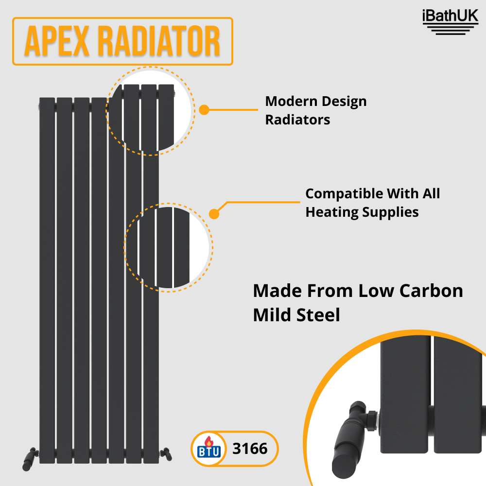 iBathUK Apex Vertical Single Panel Slim Flat Radiator
