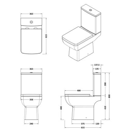 Mira Compact Close Coupled Toilet with Push Button Cistern & Seat Options - White