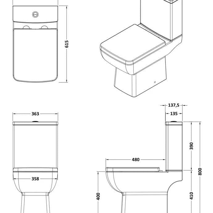 Cleo Close Coupled Toilet with Push Button Cistern & Seat Options - White