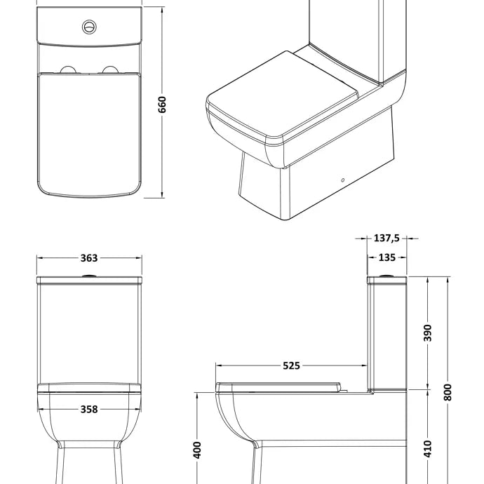 Cleo Close Coupled Toilet with Push Button Cistern & Seat Options - White