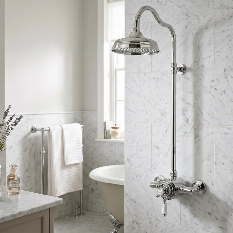 Claremont 1 Outlet Exposed Shower Valve - Chrome/White