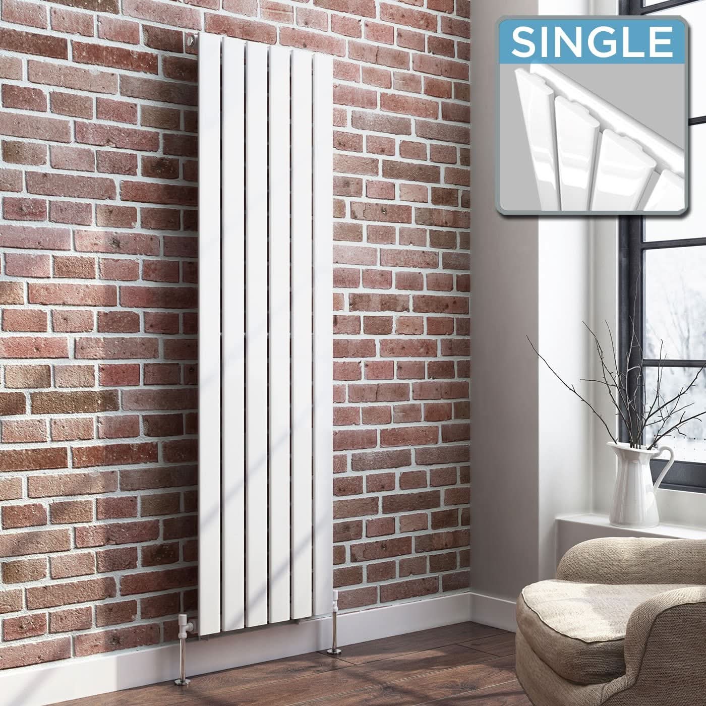 iBathUK Apex Vertical Single Panel Slim Flat Radiator, Designer Slim Radiator