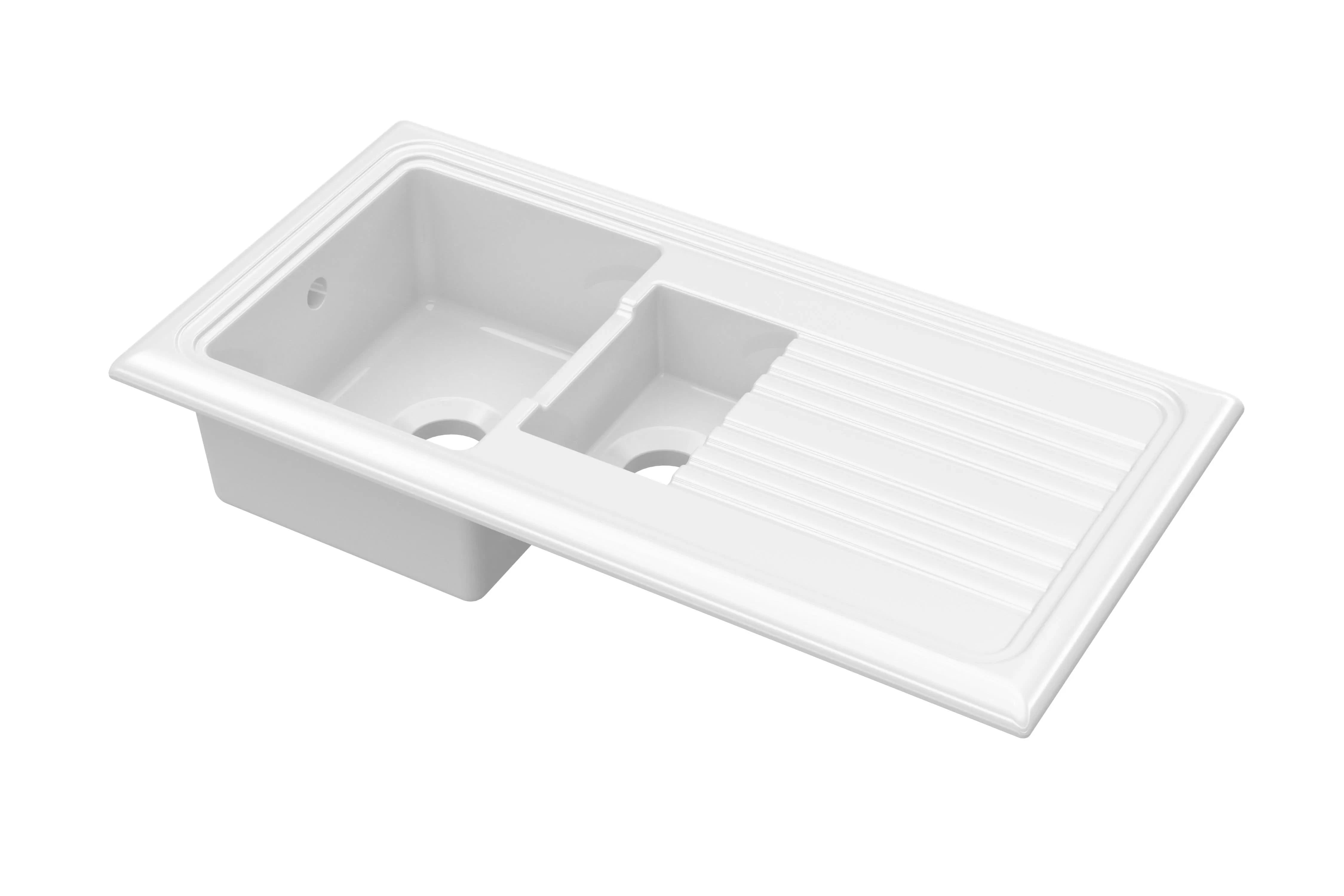 Nuie 1010mm 1.5 Bowl Rectangular Fluted Countertop Drainer Sink