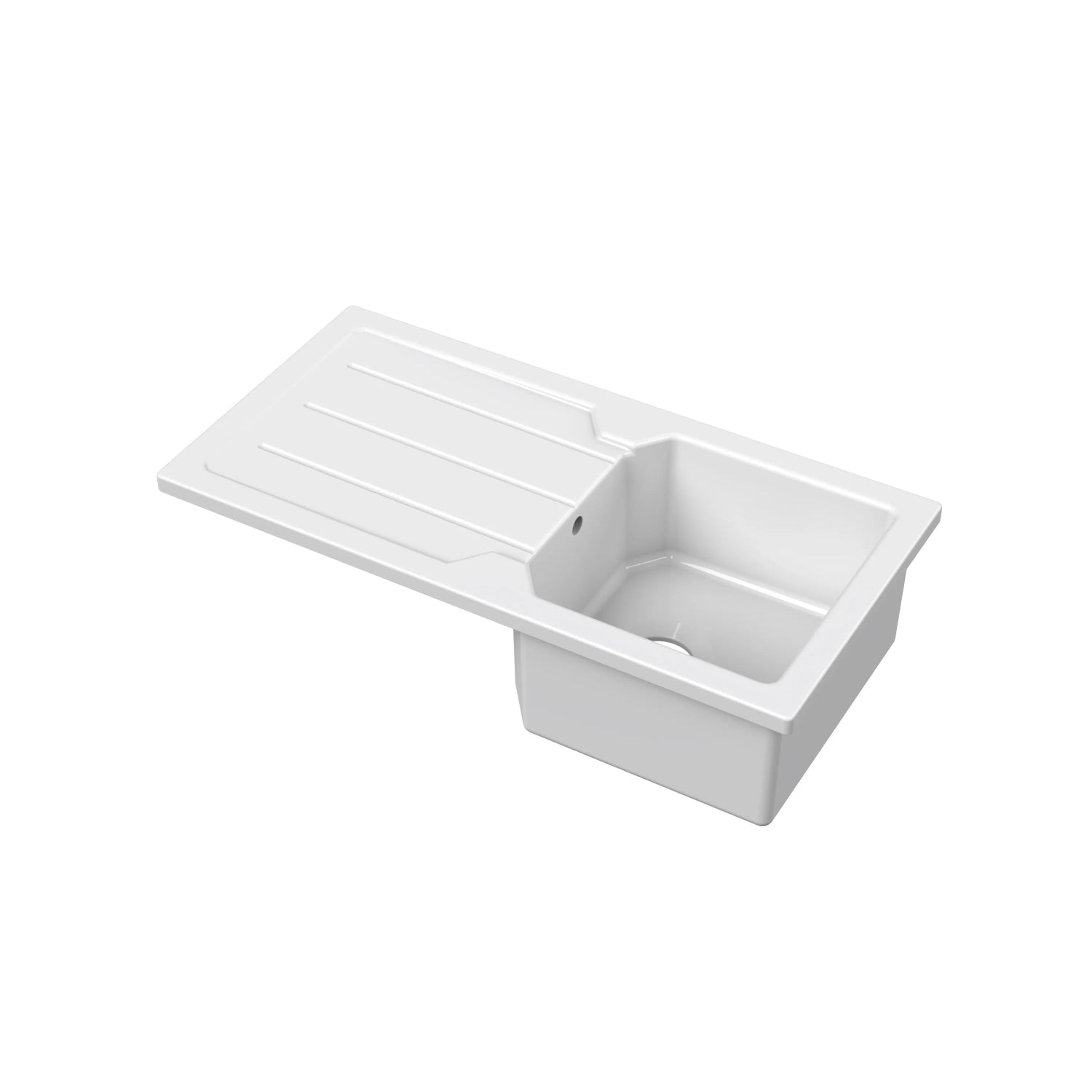 Nuie 865mm Single Bowl Compact Countertop Drainer Sink - White