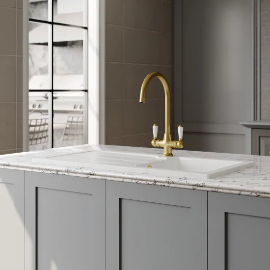Inspire 865mm Single Bowl Compact Countertop Drainer Sink - White
