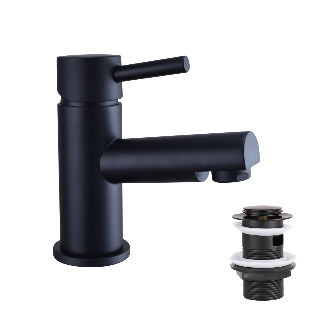 Delta Round Lever Mono Basin Mixer Tap with Push Button Waste