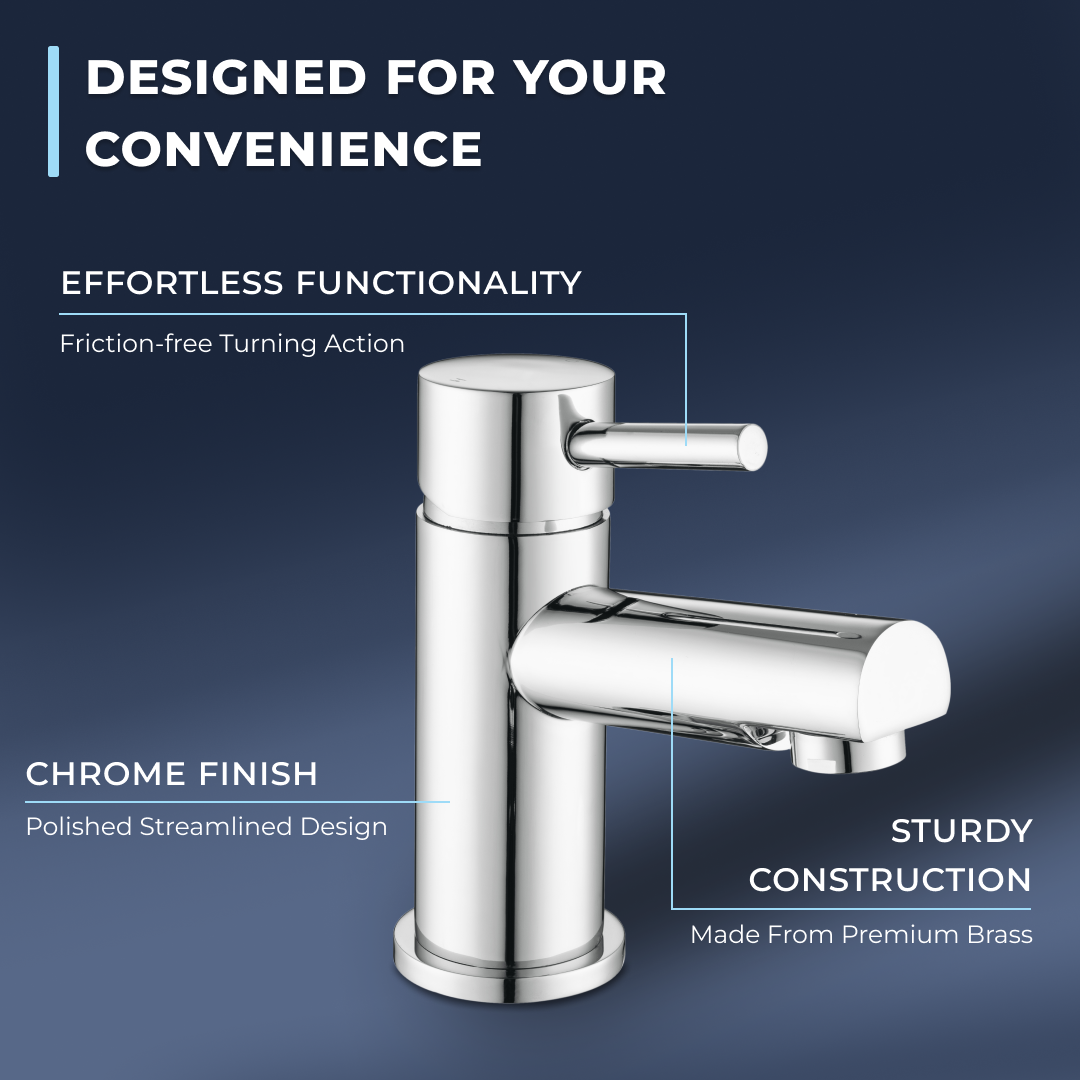 Delta Round Lever Mono Basin Mixer Tap with Push Button Waste