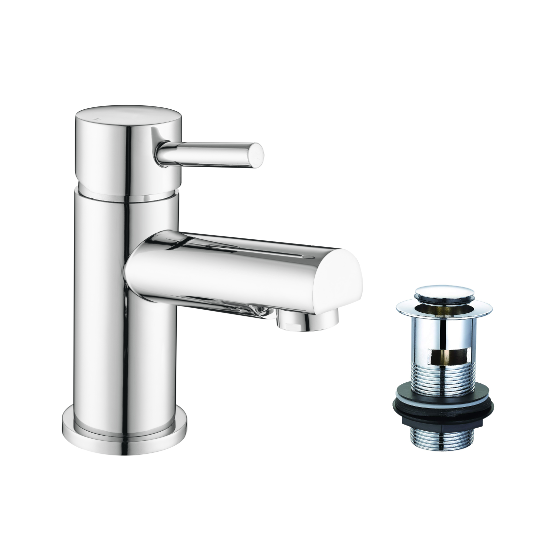 Delta Round Lever Mono Basin Mixer Tap with Push Button Waste