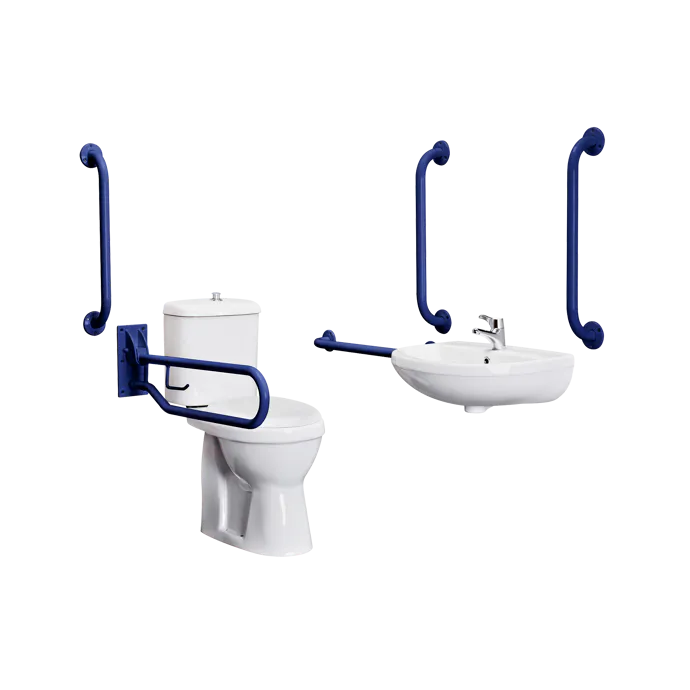 Puro Doc M Pack Close Couped Toilet With 5 x Grab Rails, Mixer Tap & Wall Mounted Basin