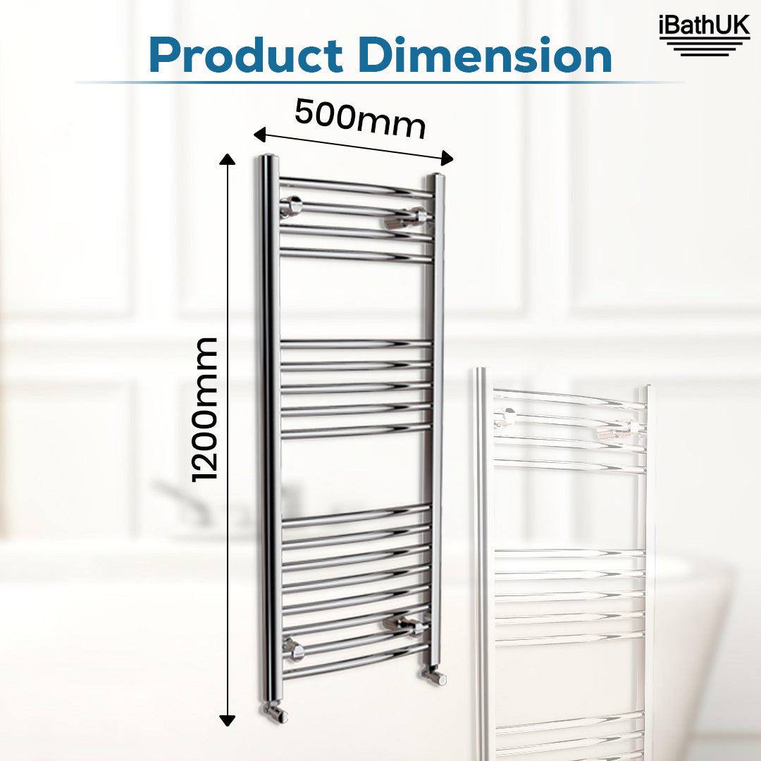 iBathUK Zypher Curved Heated Towel Rail Bathroom Radiator - Chrome