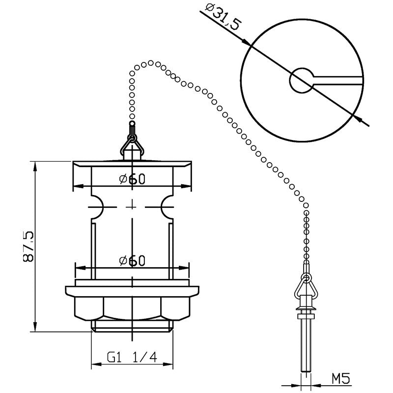 Nio Slotted Basin Waste With Plug and Chain - Chrome