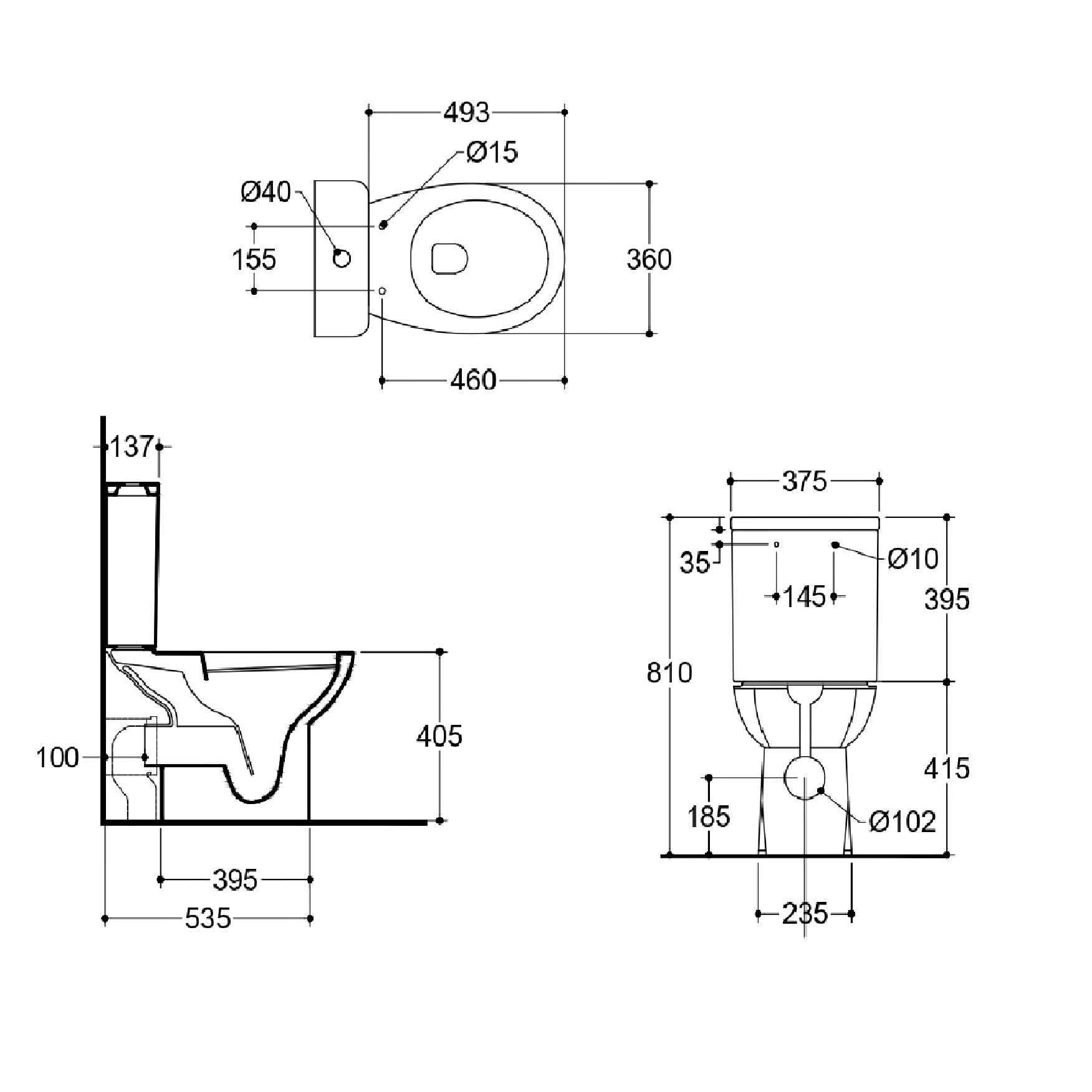 Echo Rimless Close Coupled Toilet With Cistern & Seat - White