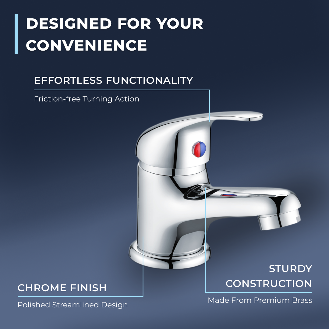 Eco Mono Basin Mixer Tap with Push Button Waste - Chrome