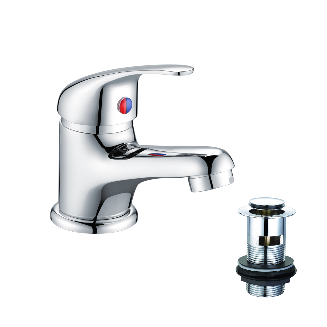 Eco Mono Basin Mixer Tap with Push Button Waste - Chrome