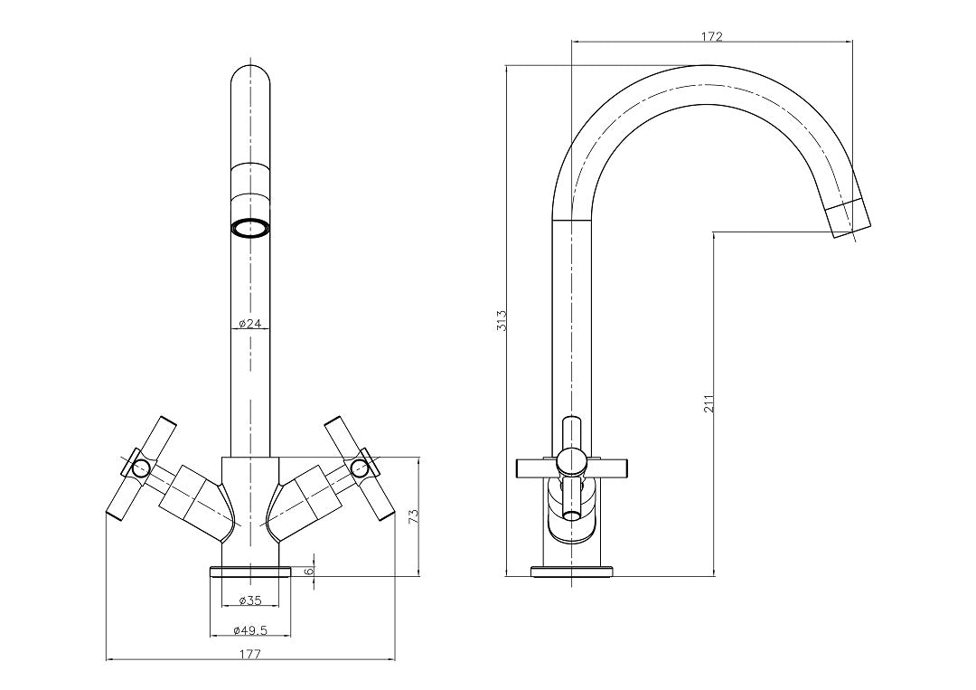 Elmbridge Crosshead Basin Mixer Tap with Click Clack Waste - Chrome