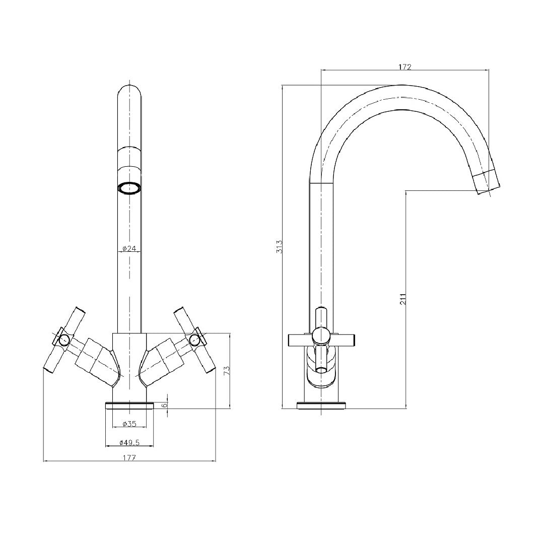 Elmbridge Crosshead Basin Mixer Tap with Click Clack Waste - Chrome