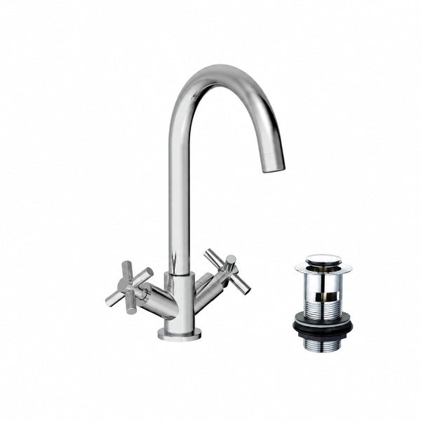 Elmbridge Crosshead Basin Mixer Tap with Click Clack Waste - Chrome