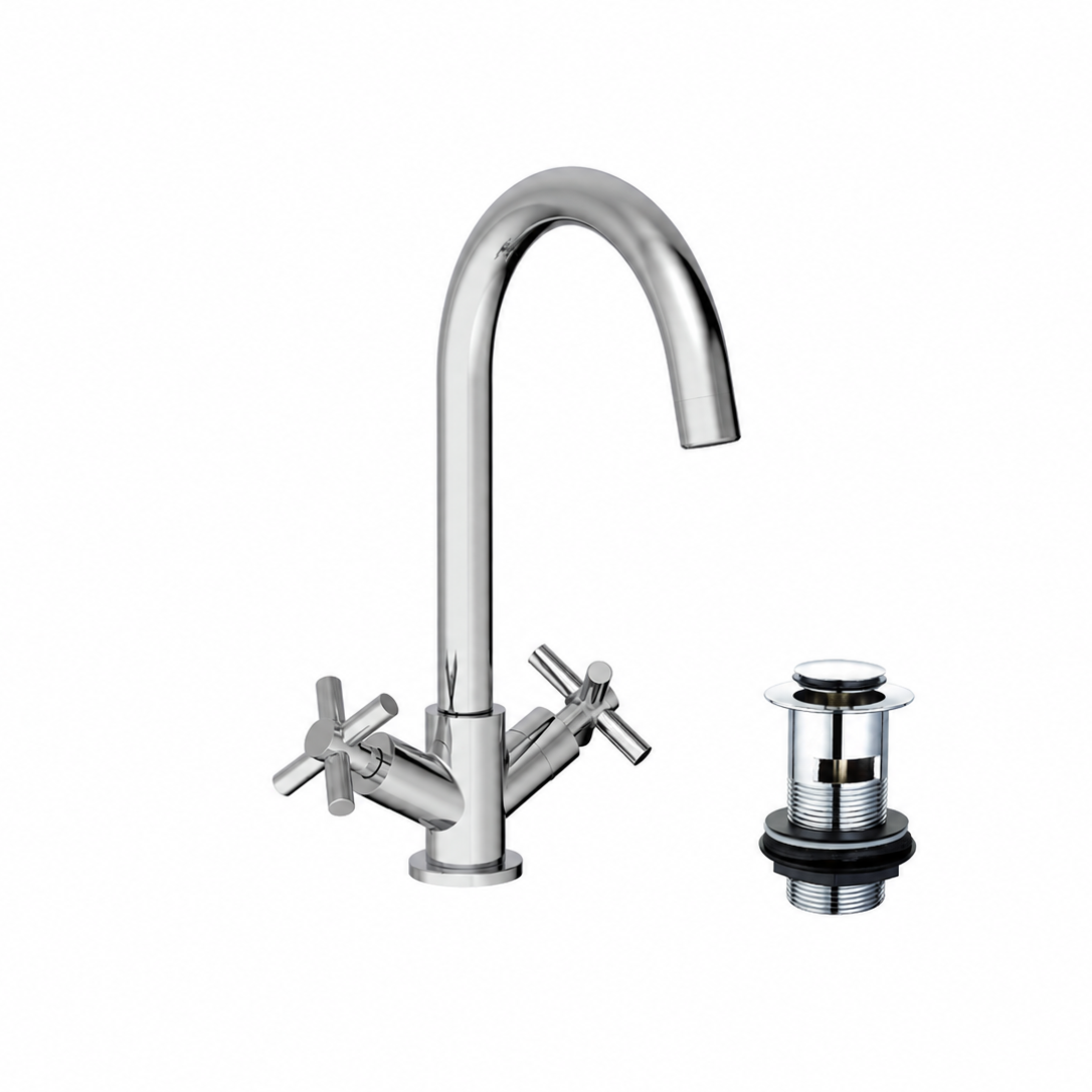 Elmbridge Crosshead Basin Mixer Tap with Click Clack Waste - Chrome