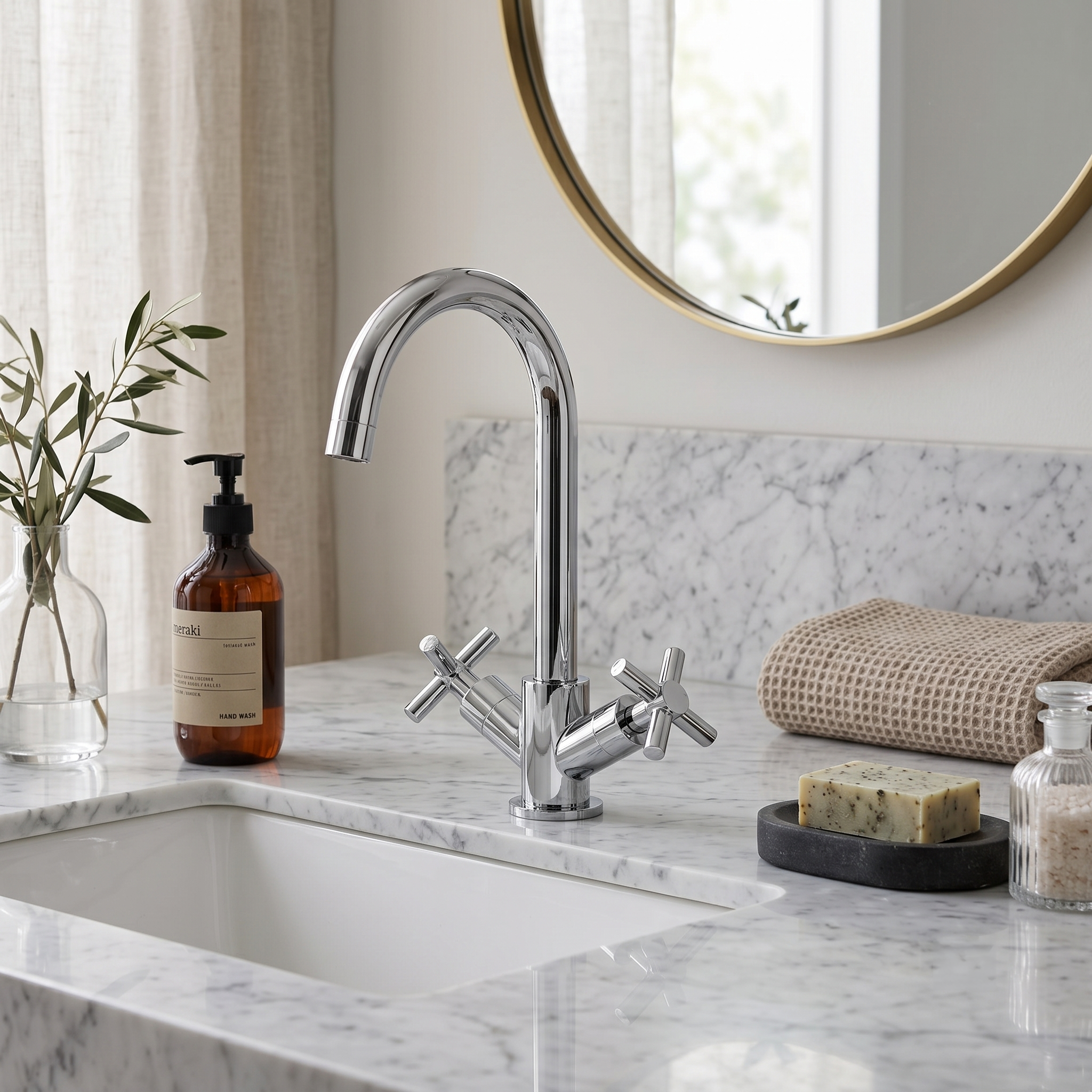 Elmbridge Crosshead Basin Mixer Tap with Click Clack Waste - Chrome