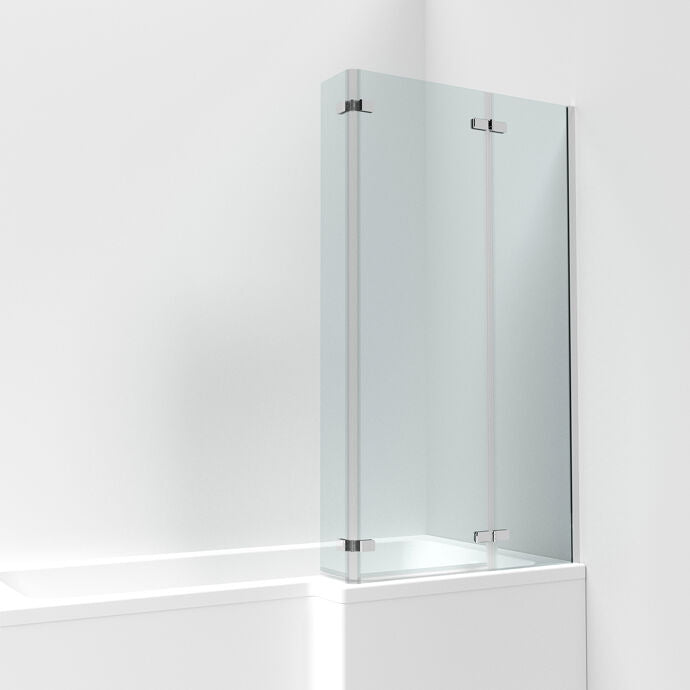 Torino 5mm L-Shaped Hinged Glass Bath Screen - 1400mm x 760mm - Chrome