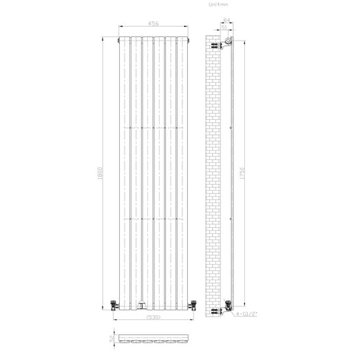 iBathUK Apex Vertical Single Slim Flat Panel Radiator, Designer Radiators, Slim Radiator