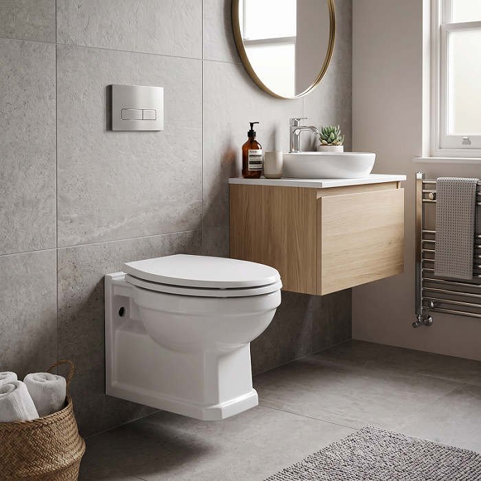 Hix Traditional Wall Hung Toilet With Seat - White