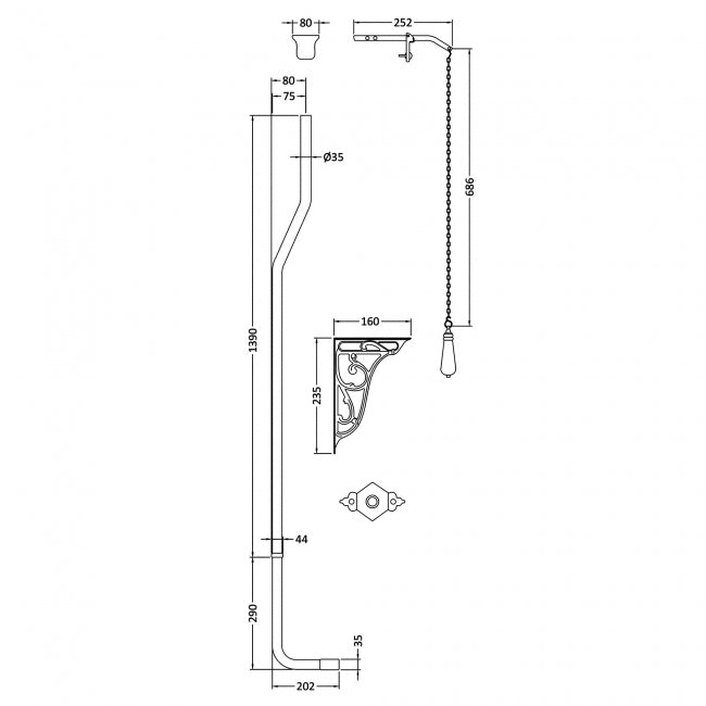 Siera Traditional High Level Toilet Flush Pipe Pack With Flush Pull Handle