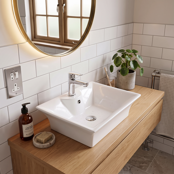 Serenity Square Countertop Basin - 496mm Wide - 1 TH - White