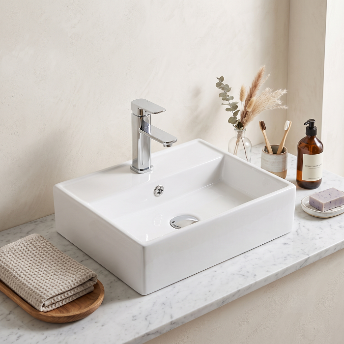Serenity Square Countertop Basin - 500mm Wide - 1 TH - White