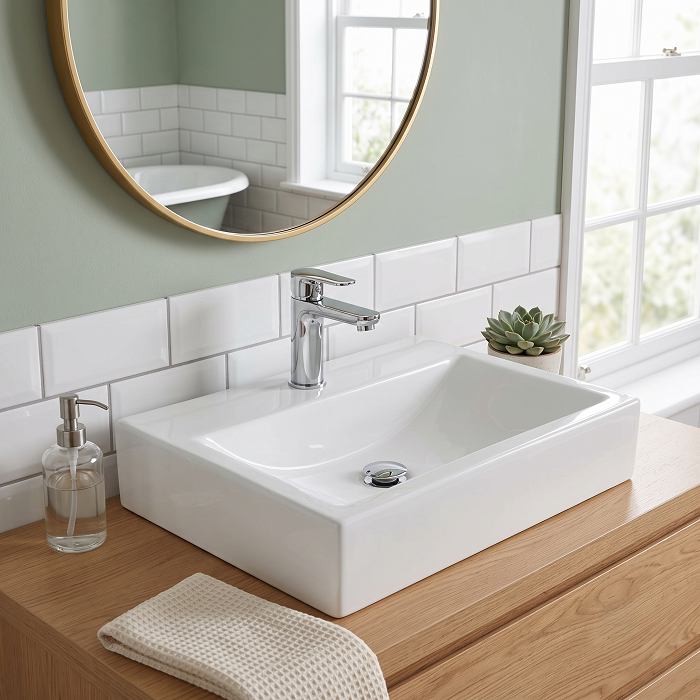 Serenity Rectangular Countertop Basin - 460mm Wide - 1 TH - White