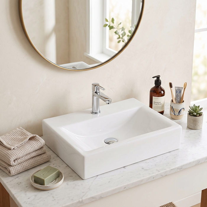 Serenity Rectangular Countertop Basin - 460mm Wide - 1 TH - White