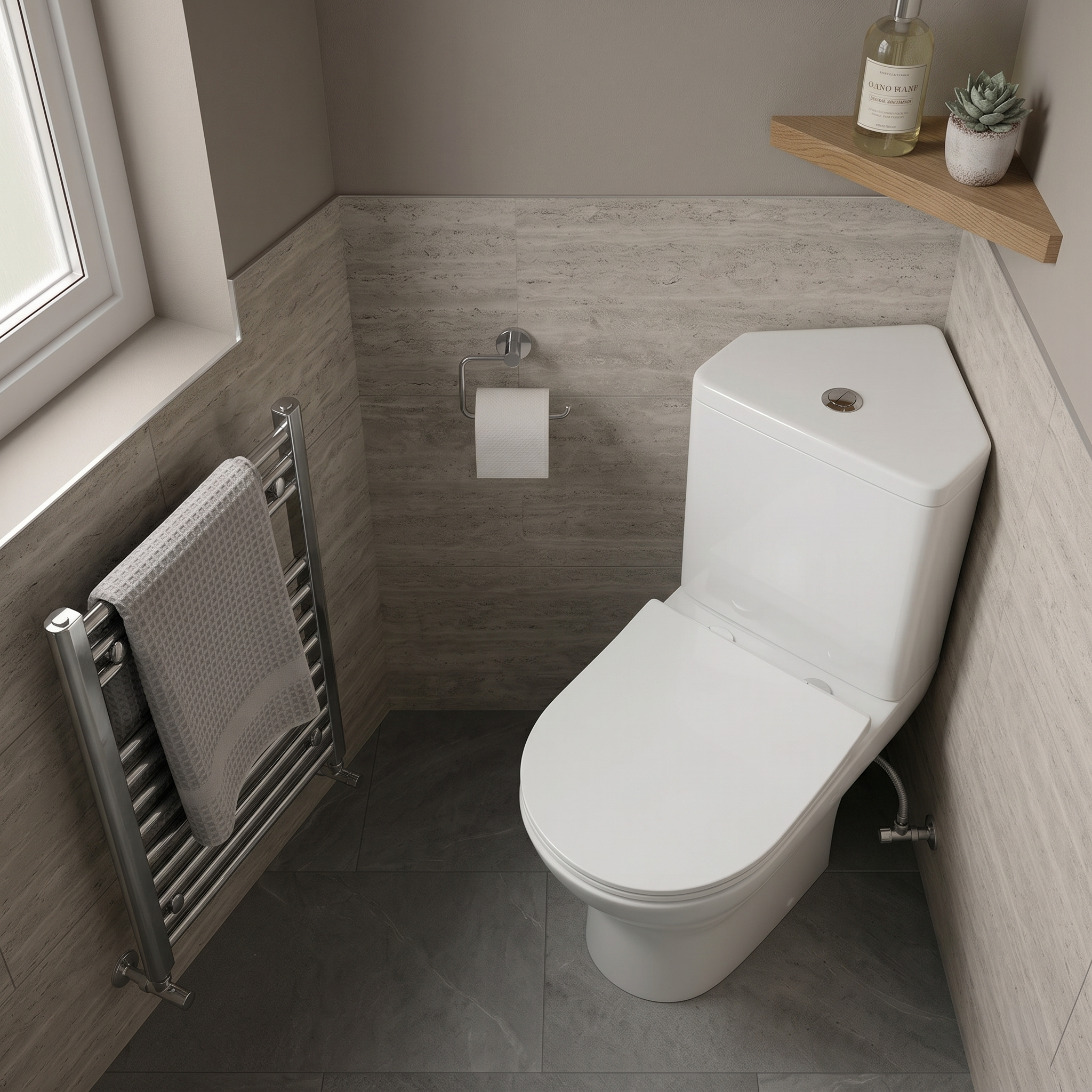 Palma Corner Close Coupled Toilet with Cistern & Soft Close Seat - White