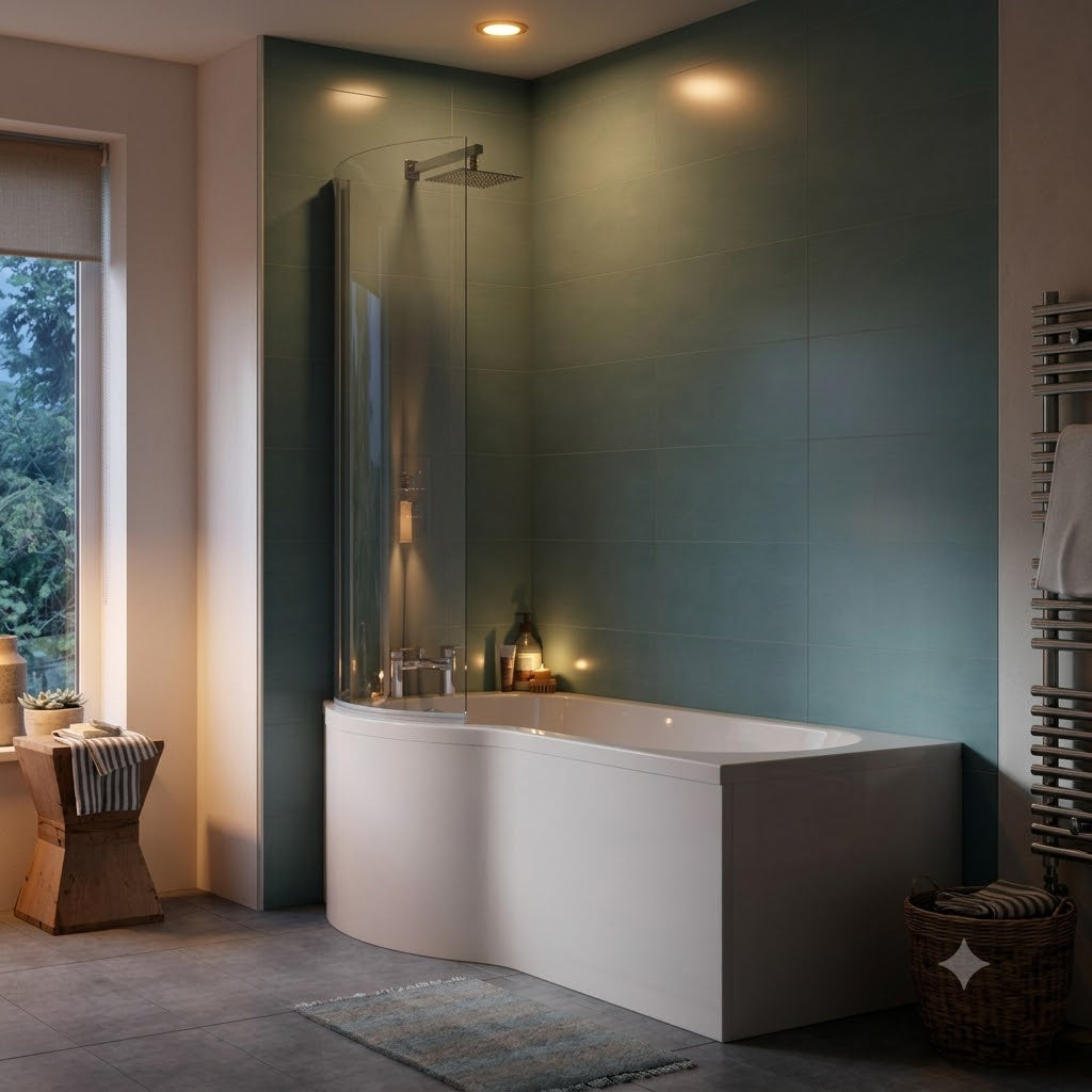 Virello P Shaped Round Shower Front Bath Panel - White