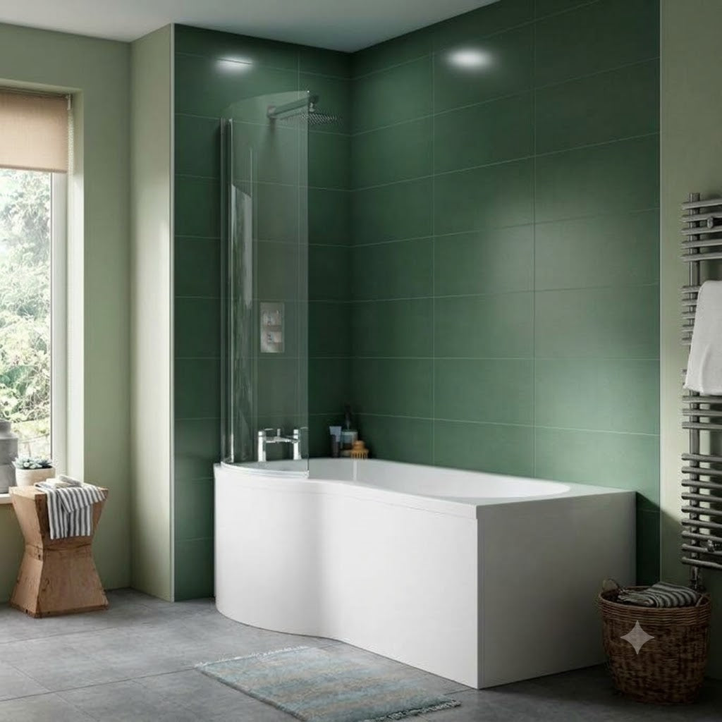 Virello P Shaped Round Shower Front Bath Panel - White