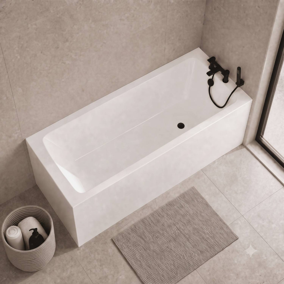Boynton Straight Single Ended Rectangular Bath With Legs - European White