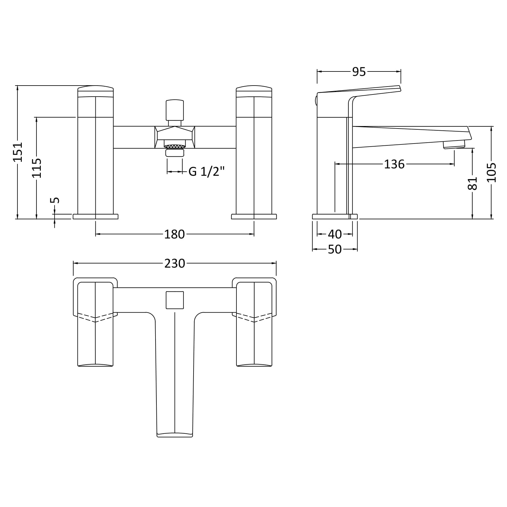 Nexus Deck Mounted Bath Shower Mixer Tap - Chrome