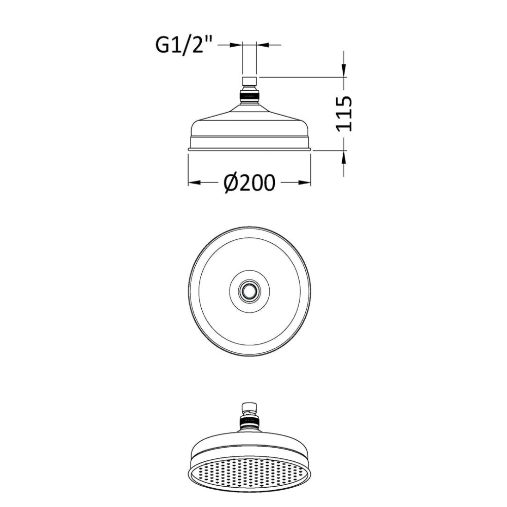 Clifton Fixed Shower Head - 200mm - Chrome