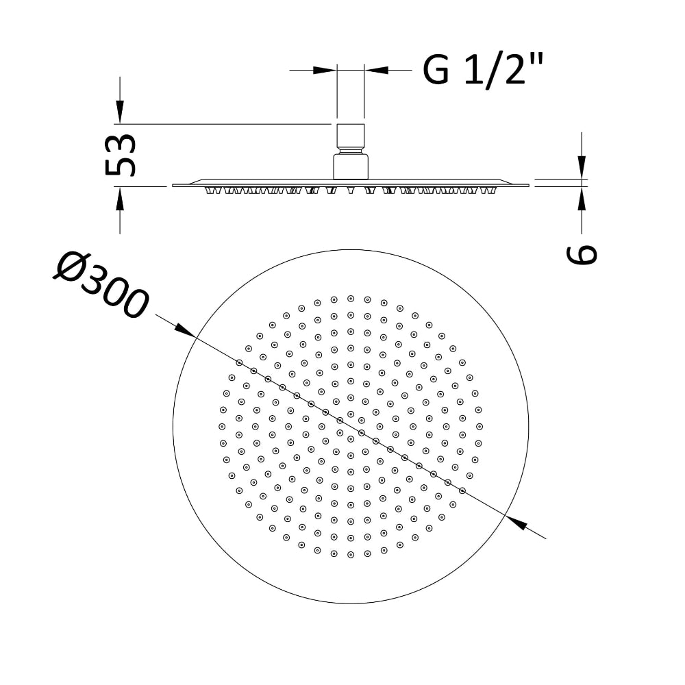 Clifton Round Fixed Shower Head - 300mm - Chrome