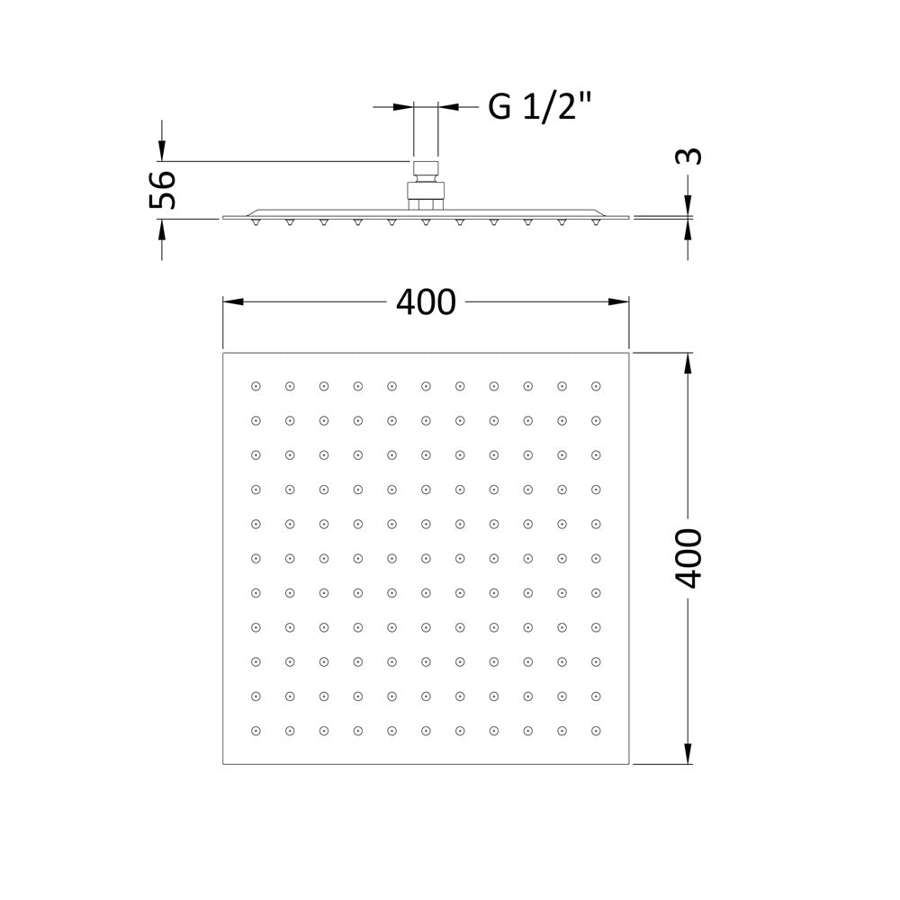 Clifton Square Fixed Shower Head - 400mm x 400mm - Chrome