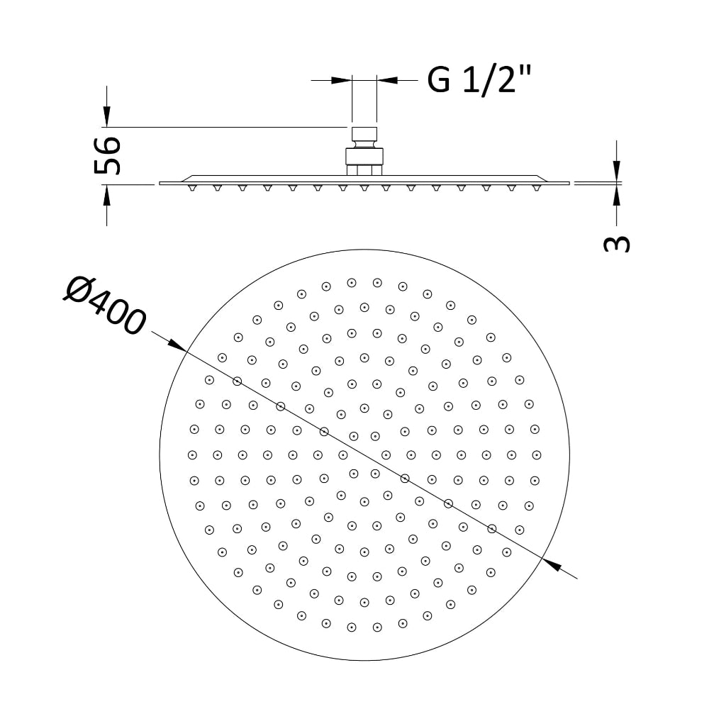 Clifton Round Fixed Shower Head - 400mm - Chrome
