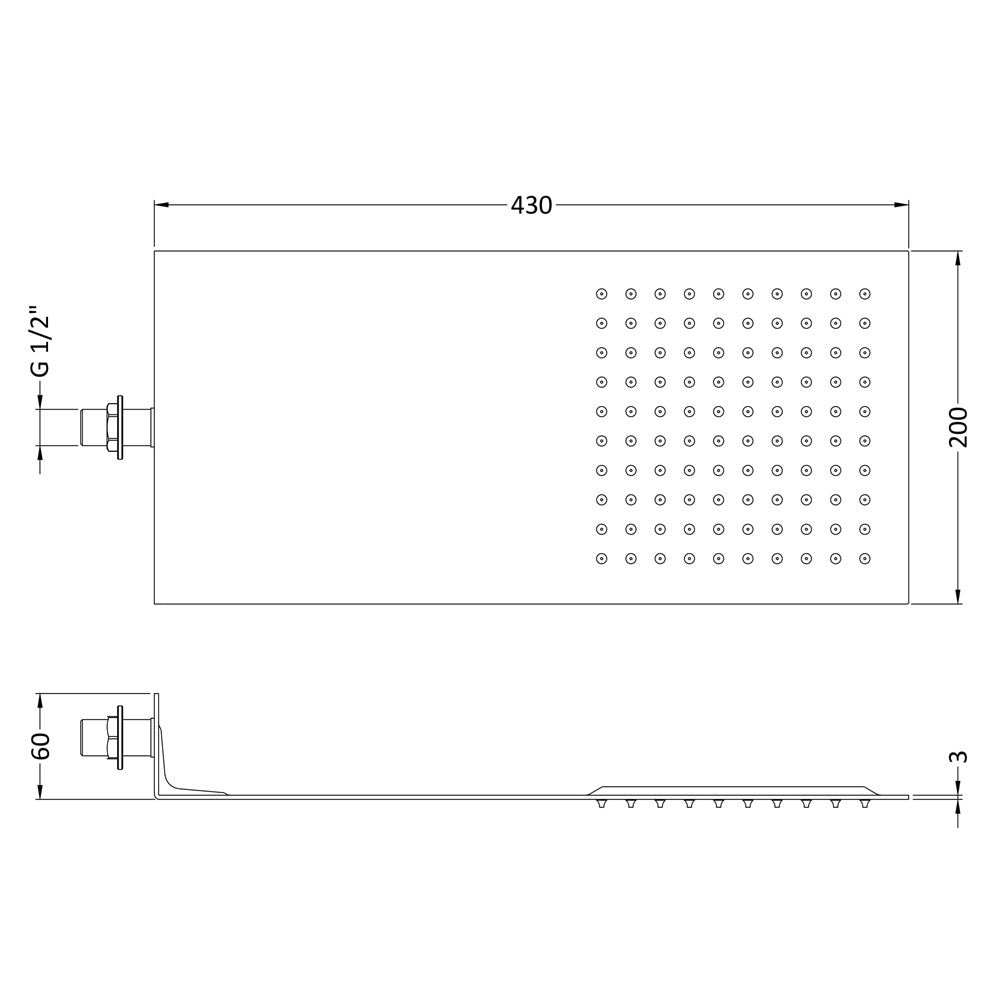 Clifton Thin Fixed Shower Head - 200mm x 430mm - Chrome