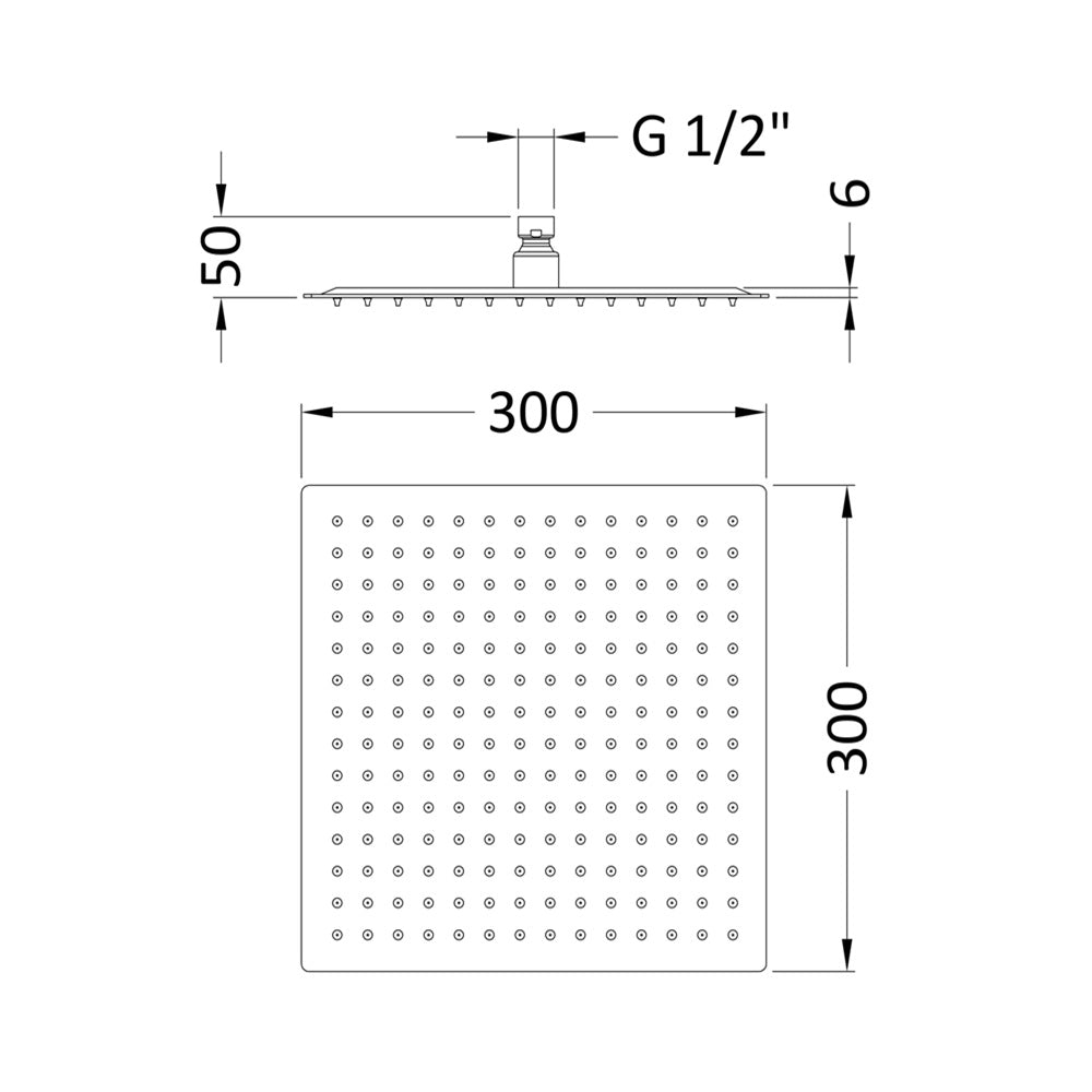 Clifton Square Fixed Shower Head - 300mm x 300mm - Chrome