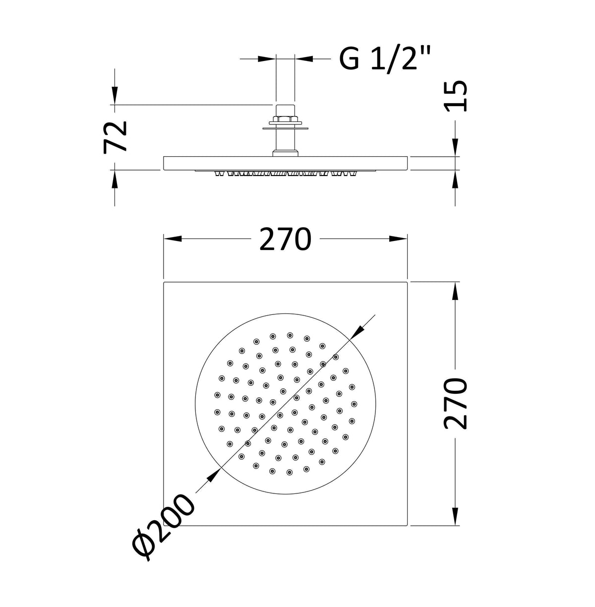 Clifton Square Fixed Shower Head - Chrome