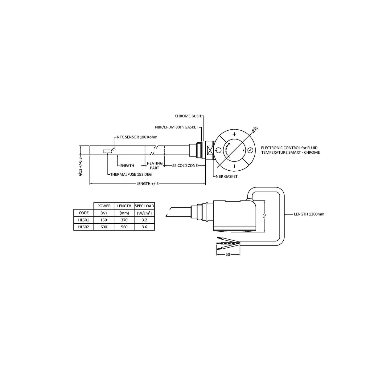 Apra Thermostatic Heating Element - Chrome