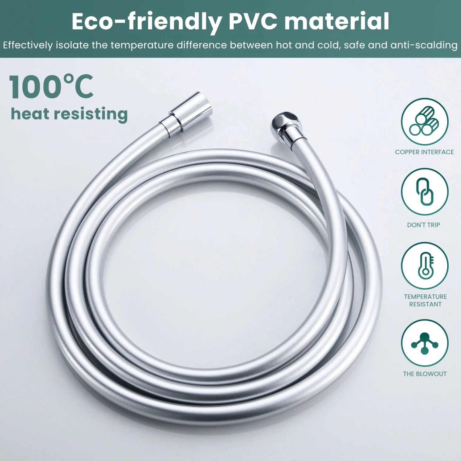 VeeBath Hyva Bath Shower Hose PVC Replacement Pipe - Silver