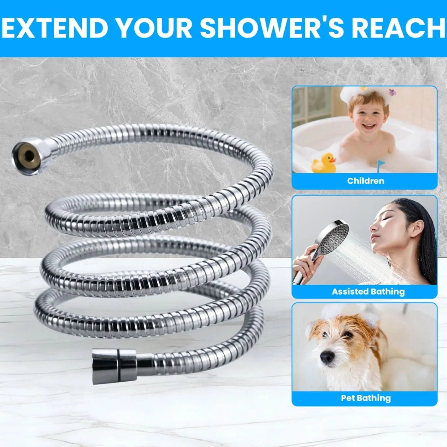 VeeBath Flexira Bath Shower Hose - Chrome