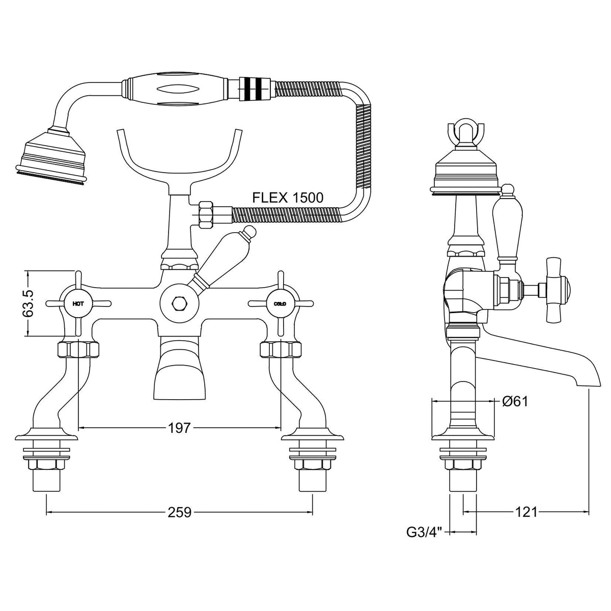 Chatsworth Luxury Cranked Bath Shower Mixer Tap - Chrome